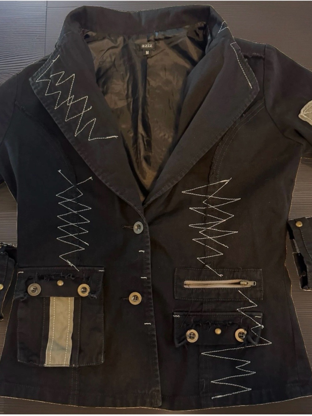 Custom Goth Punk Dressed Blazer Jacket  Aziz Black Patch Stitched Medium M